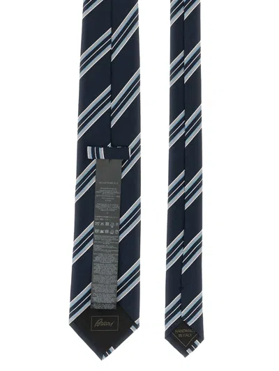 Brioni Silk Tie Narrow Shape Diagonal Stripe Pattern In Multi