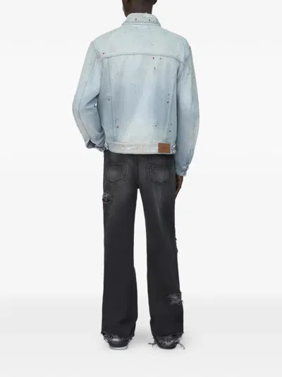 Amiri Crystal Studded Bones Denim Trucker Jacket In Blue