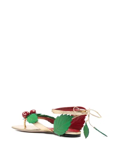 Valentino Leather Cherryfic Thong Sandals Leaf Ankle Strap In Multi