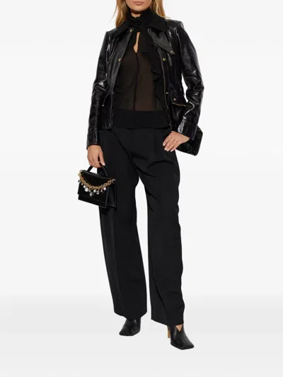 Alexander Mcqueen Cut-out Top In Silk Georgette With Ruffles Tops Black