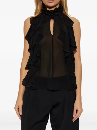 Alexander Mcqueen Cut-out Top In Silk Georgette With Ruffles Tops Black