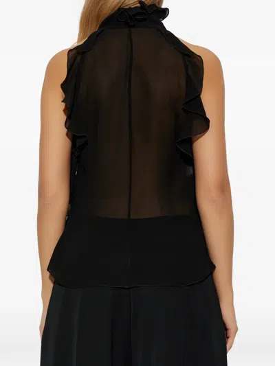 Alexander Mcqueen Cut-out Top In Silk Georgette With Ruffles Tops Black