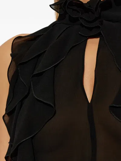 Alexander Mcqueen Cut-out Top In Silk Georgette With Ruffles Tops Black