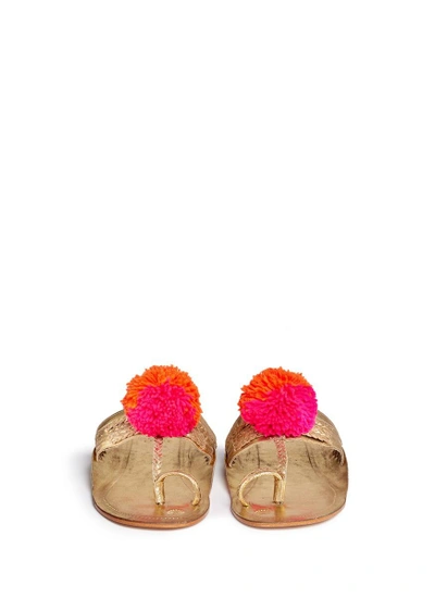 Shop Figue 'leo' Pompom Braided Leather Thong Sandals