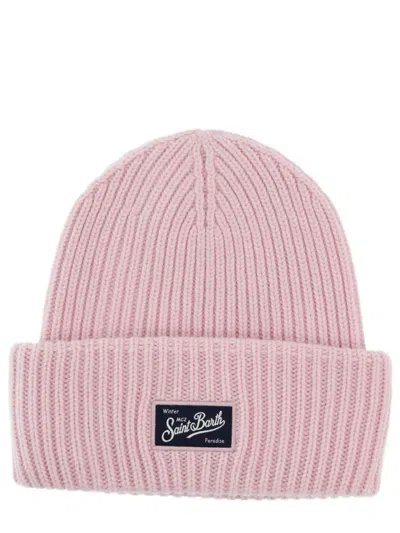 Mc2 Saint Barth Ribbed Logo-patch Beanie Hat In Pink