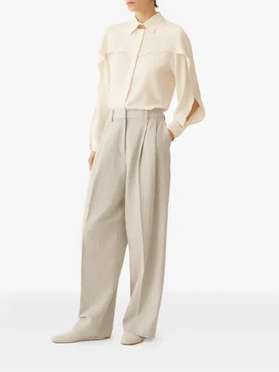 Fabiana Filippi Long Sleeve Shirt Ruffle Collar Cuffs In Neutral