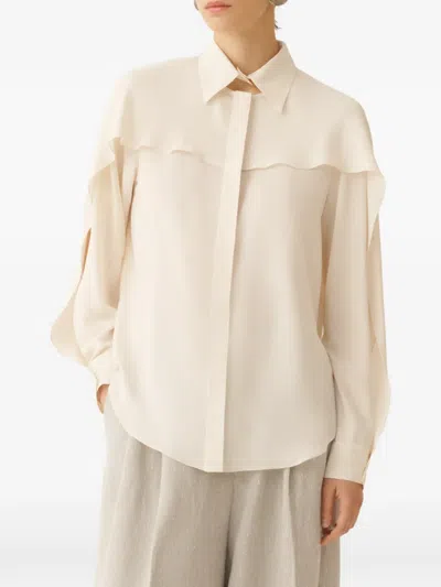 Fabiana Filippi Long Sleeve Shirt Ruffle Collar Cuffs In Neutral