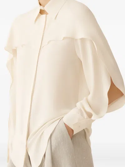 Fabiana Filippi Long Sleeve Shirt Ruffle Collar Cuffs In Neutral