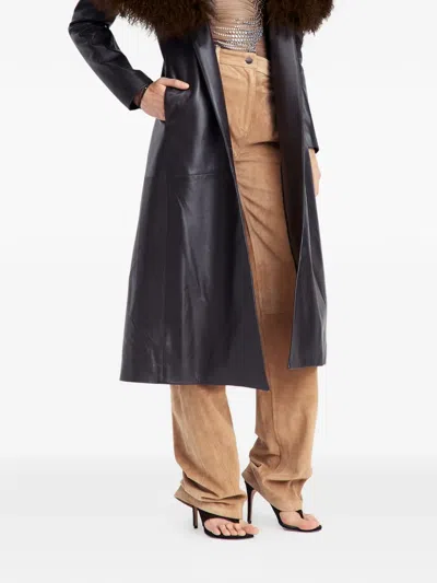 16arlington Luisa Fur-collar Leather Coat In Brown