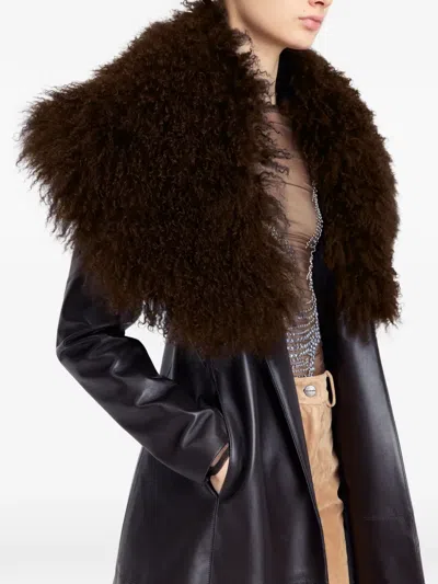 16arlington Luisa Fur-collar Leather Coat In Brown