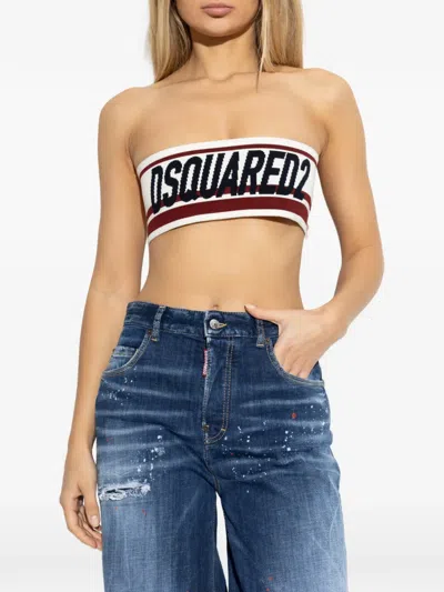 Dsquared2 Striped Bandeau Top In White