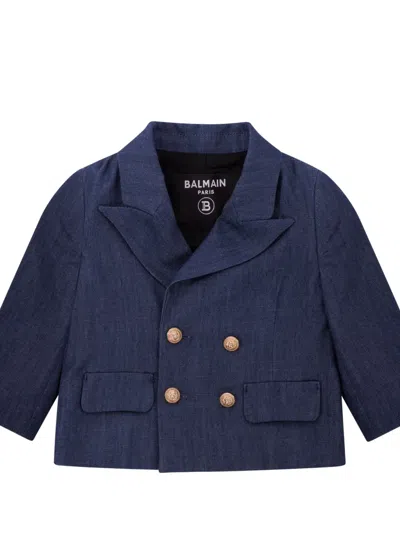 Balmain Double-breasted Button Jacket In Blue