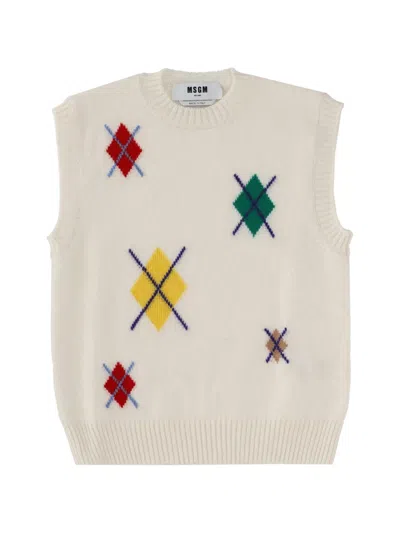 Msgm Argyle Knit Vest In Blue