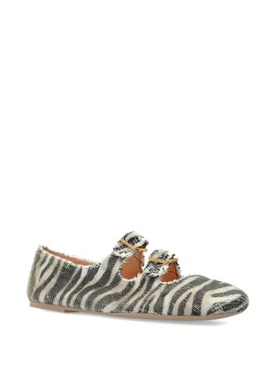 Agl Attilio Giusti Leombruni Zebra-print Buckle Ballet Flats In Black