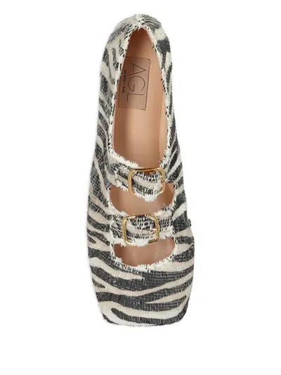 Agl Attilio Giusti Leombruni Zebra-print Buckle Ballet Flats In Black