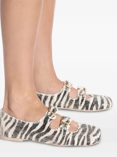 Agl Attilio Giusti Leombruni Zebra-print Buckle Ballet Flats In Black