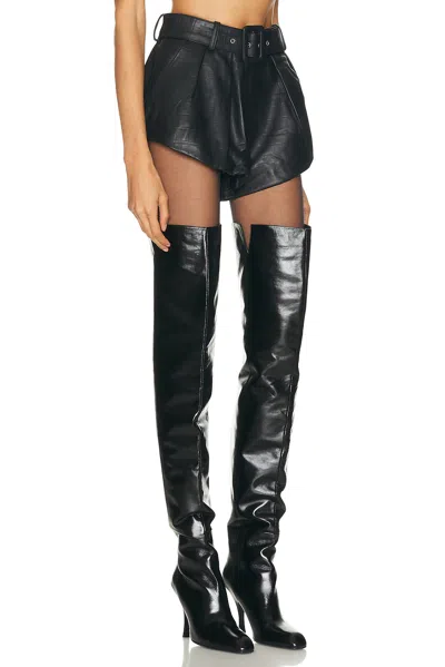 Aexae Leather Croc Flared Mini Short In Black