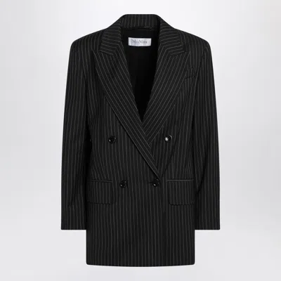 Max Mara Black Pinstriped Double-breasted Wool Jacket In Black