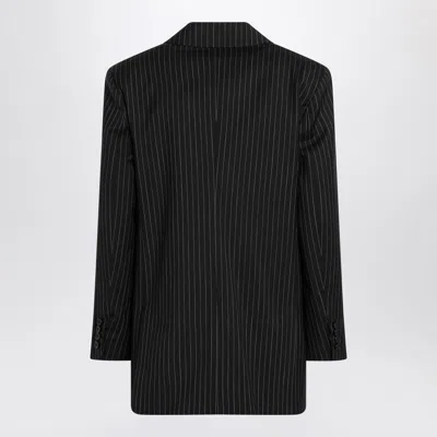 Max Mara Black Pinstriped Double-breasted Wool Jacket In Black