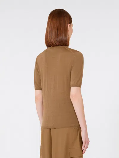 Max Mara Short-sleeved Basic Wool Sweater In Brown