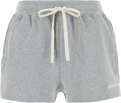 Miu Miu Cotton Shorts With Drawstring And Elastic Waistband In Gray