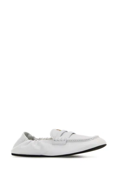 Miu Miu White Nappa Leather Loafers In White