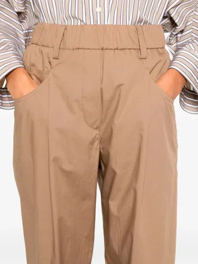 Brunello Cucinelli Lightweight Poplin Five-pocket Track Trousers With Monili Clothing In Brown