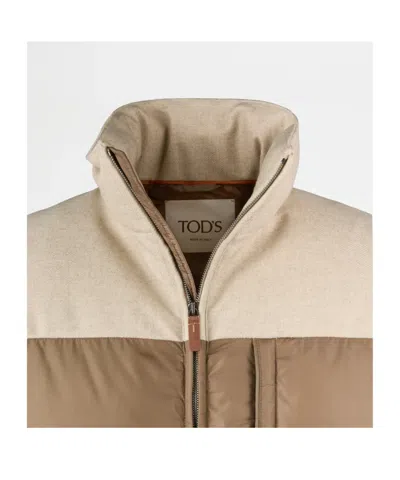Tod's Dual-material Down Jacket In Brown