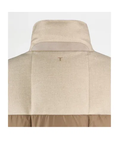 Tod's Dual-material Down Jacket In Brown