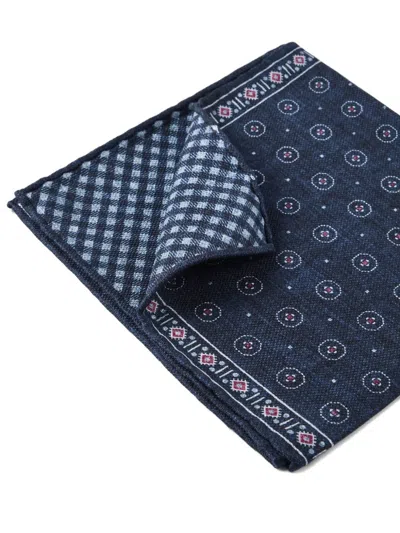 Brunello Cucinelli Geometric-patterned Silk Pocket Square In Blue