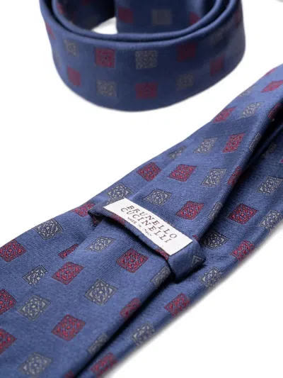 Brunello Cucinelli Slim Tie Patterned Design Pointed Tip In Blue