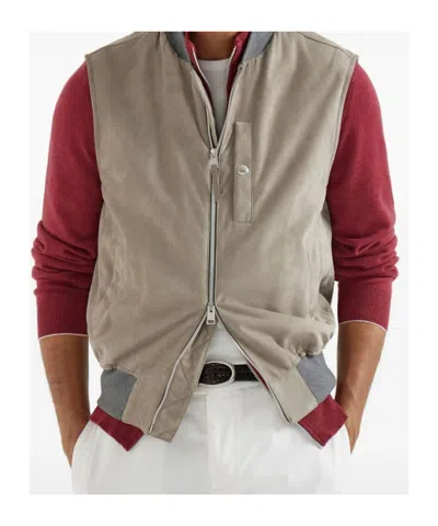 Brunello Cucinelli Suede Chest-pocket Gilet In Brown
