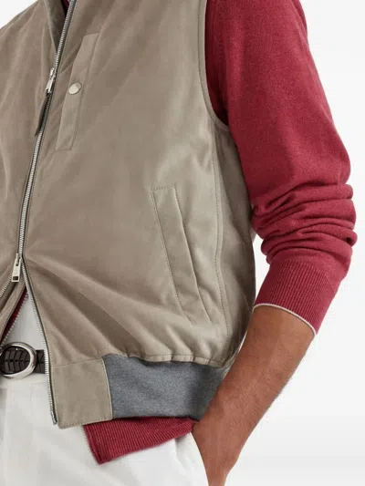 Brunello Cucinelli Suede Chest-pocket Gilet In Brown
