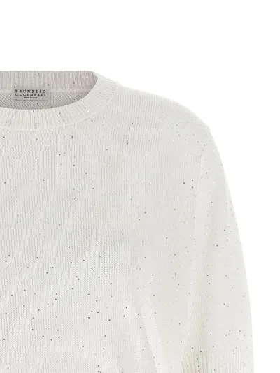 Brunello Cucinelli White Sequin Sweater In White