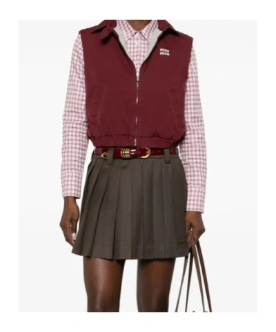 Miu Miu Logo-embroidered Gilet In Brown