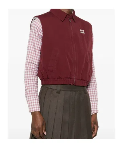 Miu Miu Logo-embroidered Gilet In Brown