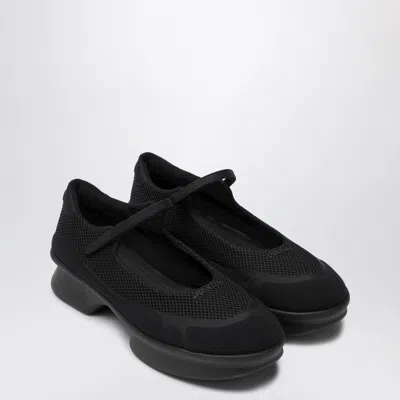 Prada Wavy Mesh Platform Ballerina Shoes In Black
