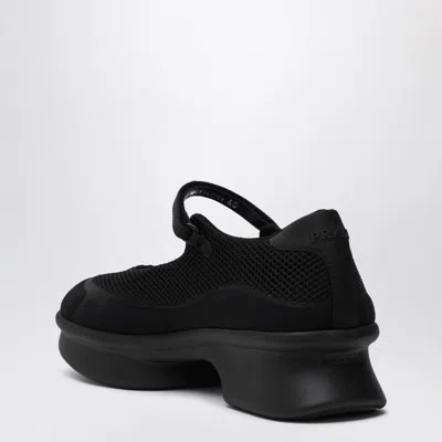 Prada Wavy Mesh Platform Ballerina Shoes In Black