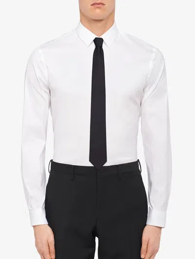 Prada Triangle Logo-embroidered Striped Wool Tie In Brown