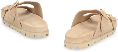 Prada Sand Suede Slippers In Multi
