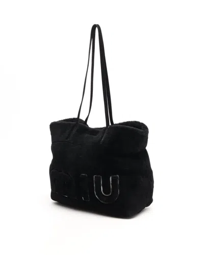 Miu Miu Shearling Tote Bag In Black