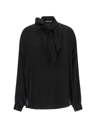 Tom Ford Bow Tie Neck Blouse Long Sleeves In Black