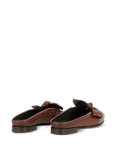 Hereu Chestnut Leather Mules In Animal Print