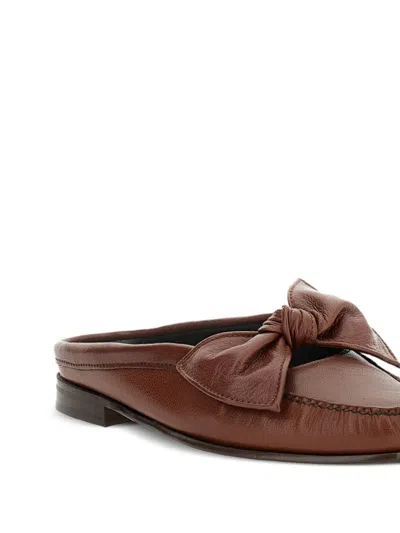 Hereu Chestnut Leather Mules In Animal Print