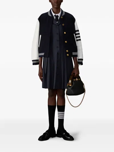 Thom Browne Relaxed Fit Varsity Jacket Leather Sleeves In Blue