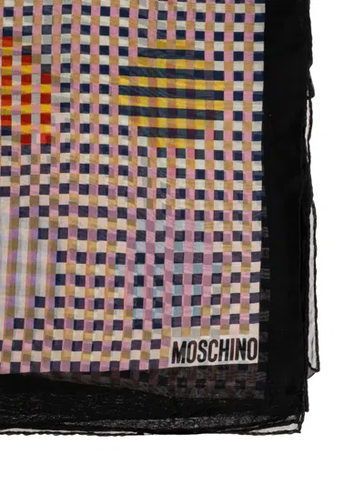 Moschino Checkered Pattern Silk Scarf In Multi