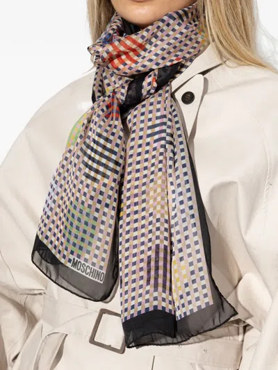 Moschino Checkered Pattern Silk Scarf In Multi