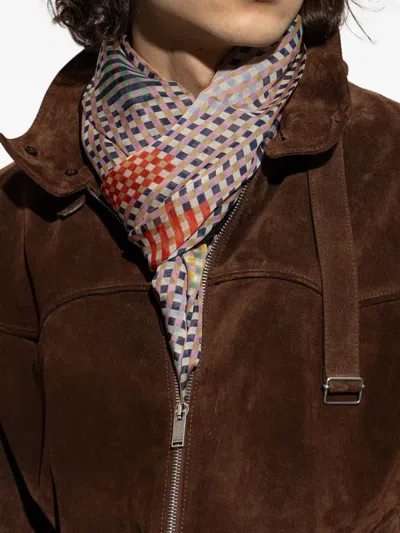 Moschino Checkered Pattern Silk Scarf In Multi