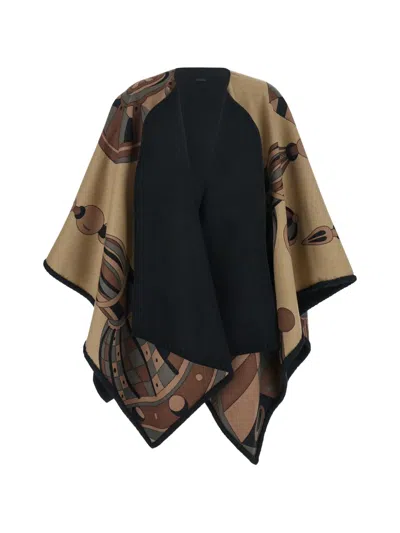 Ferragamo Geometric-print Cape In Black