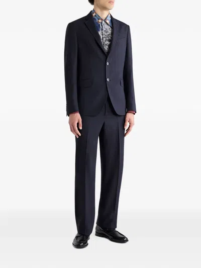 Etro Long Sleeved Single Breasted Jacket In Blue